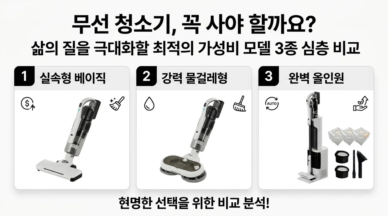 무선 청소기 비싼 게 답일까? 삶의 질 수직 상승시키는 가성비 모델 3종 전격 비교