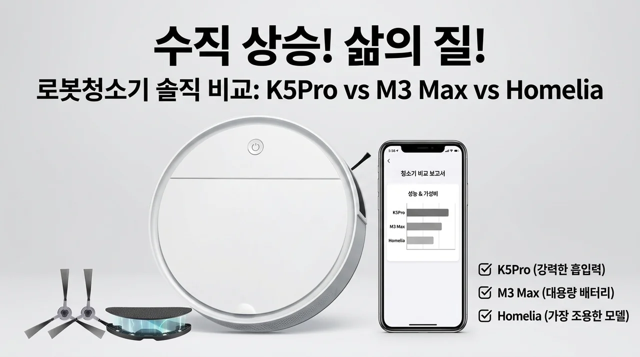 삶의 질 수직 상승! 로봇청소기 K5Pro vs M3 max vs 홈리아 솔직 비교